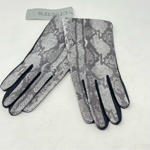 Chico’s Leather Driving Gloves Metallic Exotic Snakeskin Print NWT